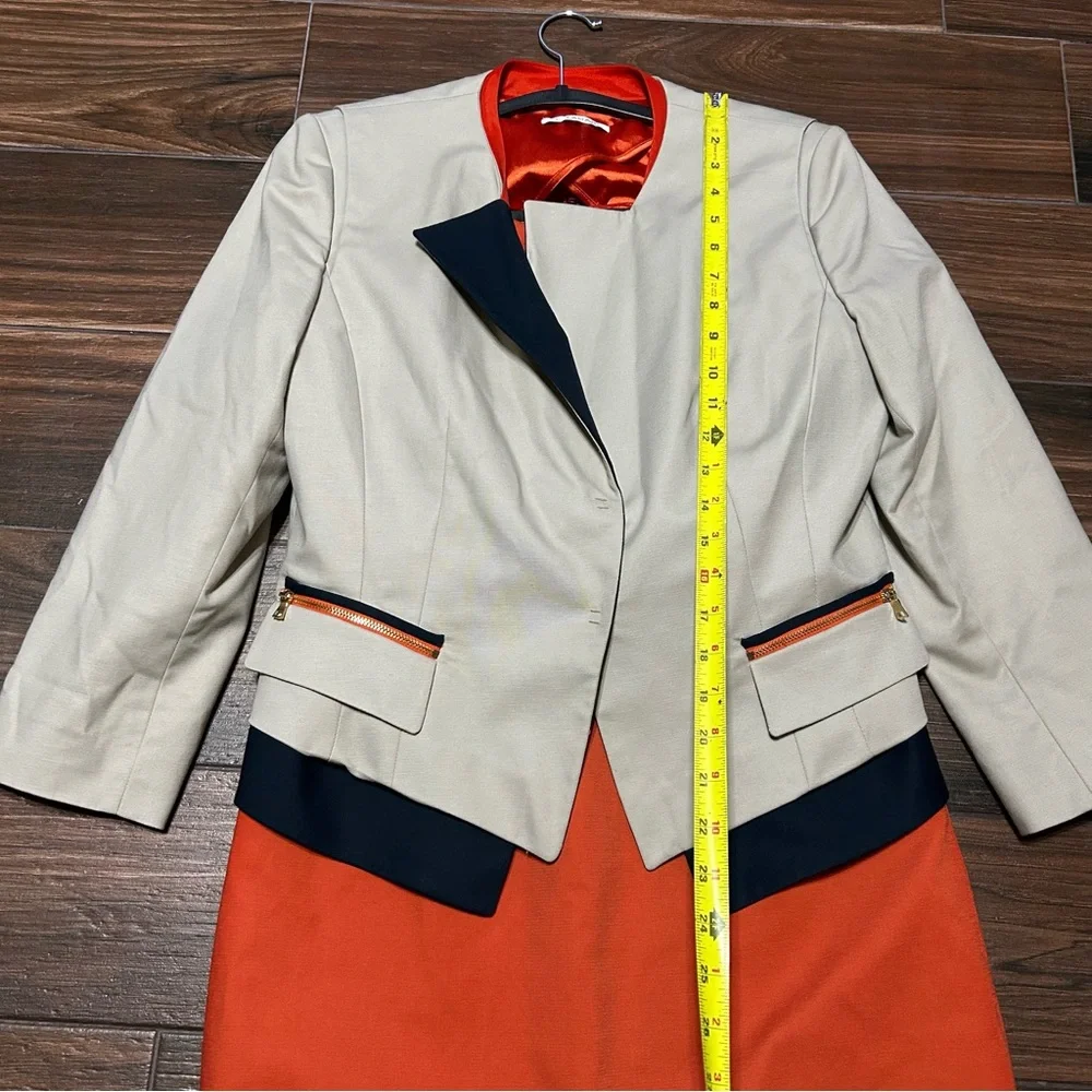 T Tahari Women’s Dress‎ Suit Set Orange Tan Navy 10 Blazer 2 Piece